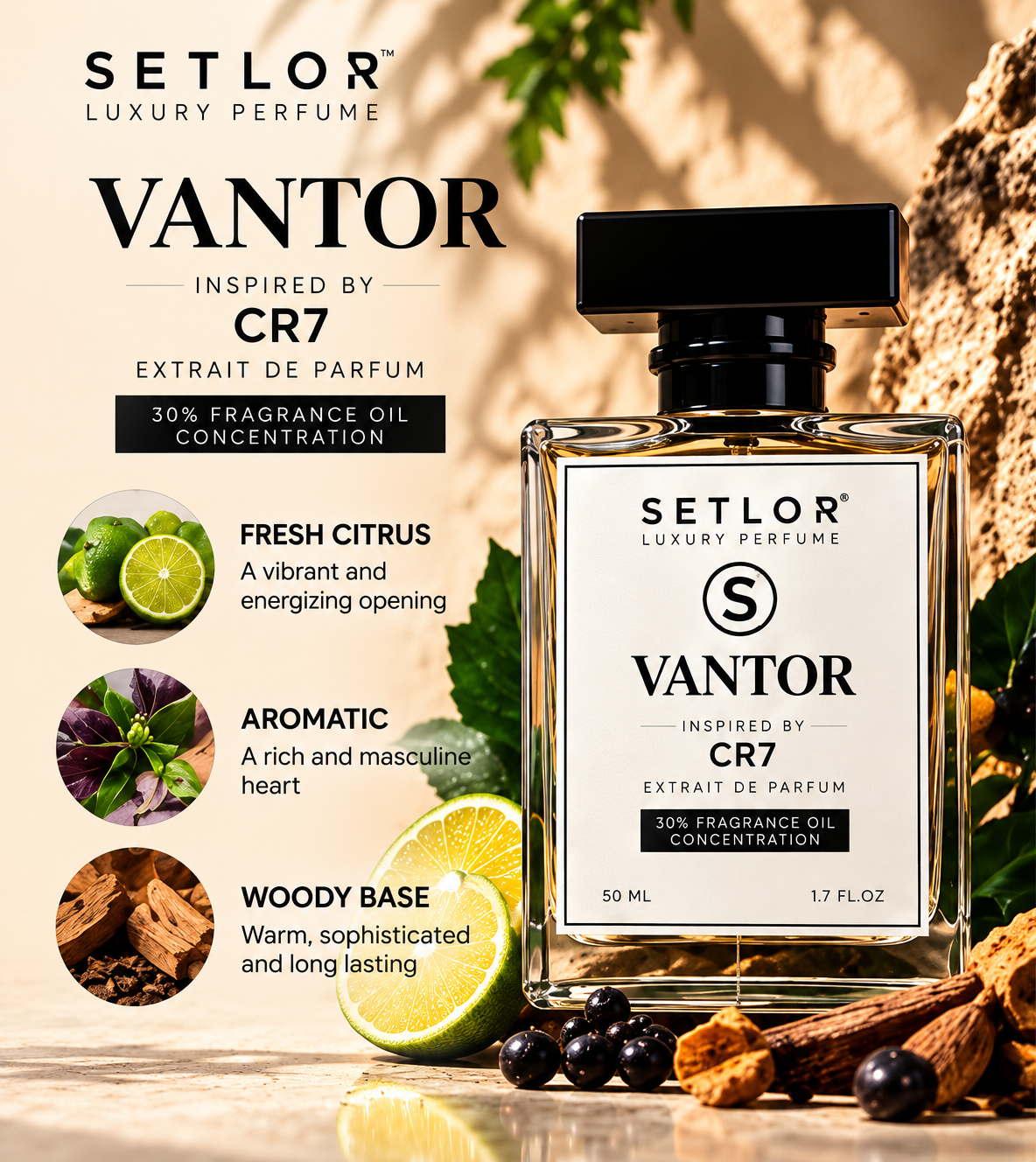 SETLOR™ VANTOR Luxury Perfume for Men | Fresh, Bold & Woody Fragrance